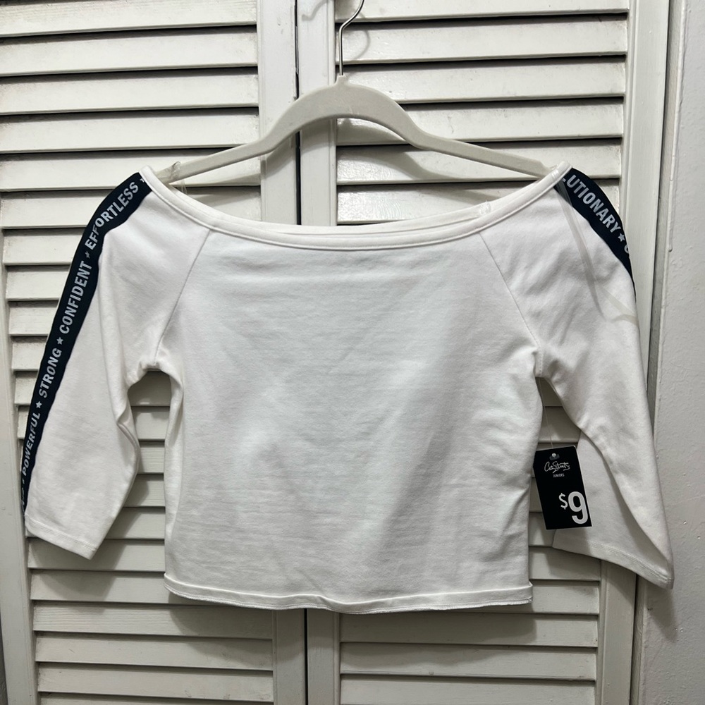 White crop top with black strip 14 inches wide